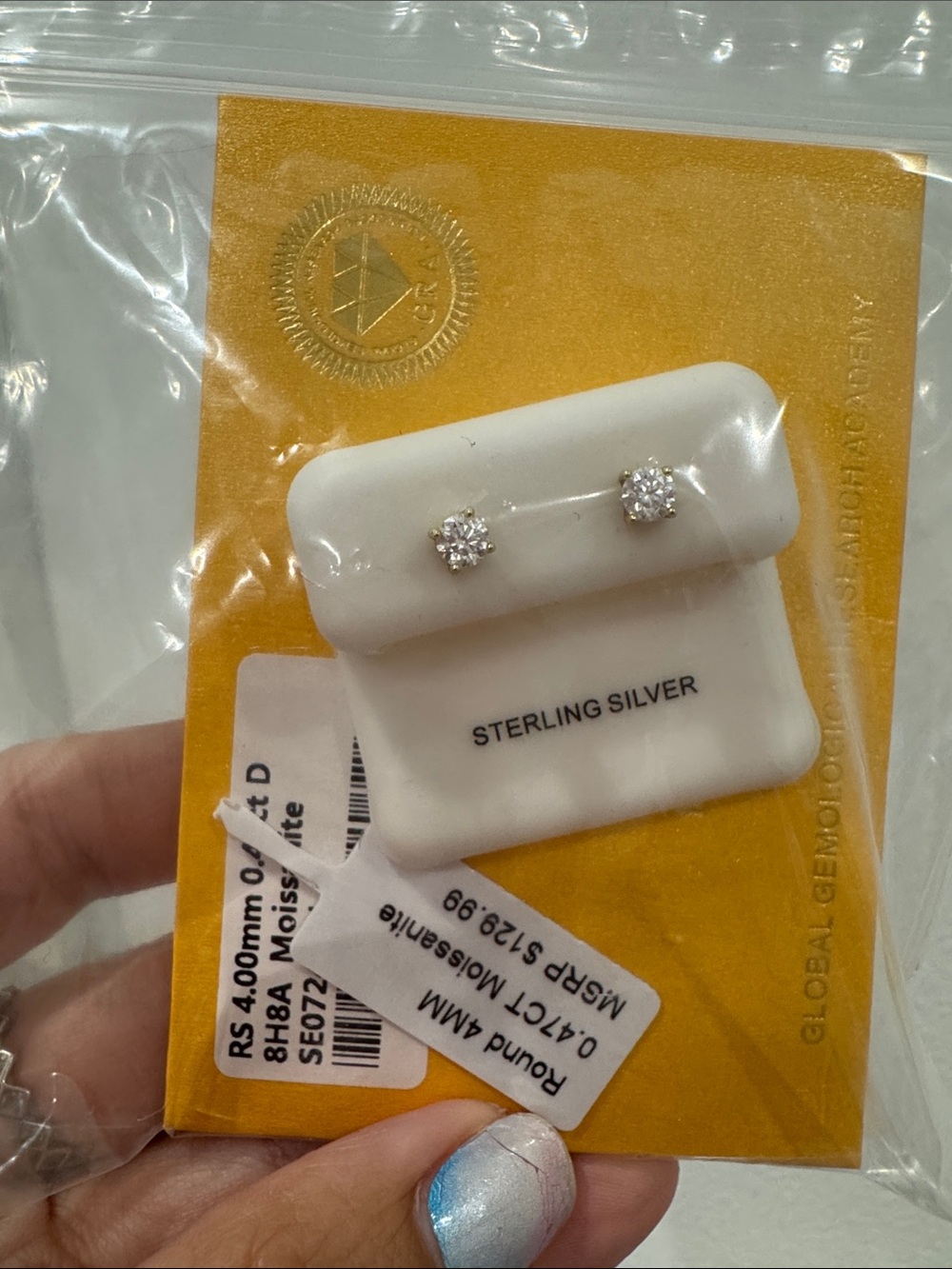 Gold over Moissanite Sterling Silver Stud Earrings - White Sparkle 4mm